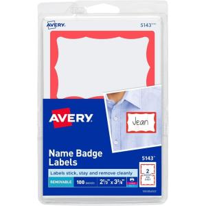 imageAvery Customizable Name Tags 213quot x 338quot White with Blue Border 6 Packs of 100 600 Removable Name Badges Total 44144Red