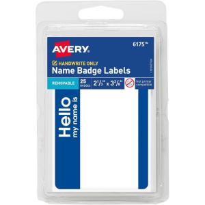 imageAvery Customizable Name Tags Hello My Name is 213quot x 338quot White Blue Border Removable Adhesive NonPrintable 25 Total 617525 Count Pack of 1