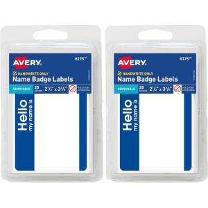 imageAvery Customizable Name Tags Hello My Name is 213quot x 338quot White Blue Border Removable Adhesive NonPrintable 25 Total 617525 Count Pack of 2