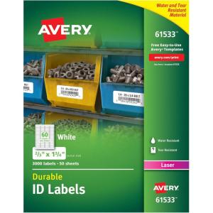 imageAvery Durable White Cover Up ID Labels for Laser Printers 0625quot x 3quot Pack of 1600 657723 x 134