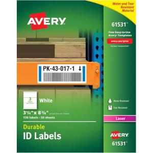 imageAvery Durable White Cover Up ID Labels for Laser Printers 0625quot x 3quot Pack of 1600 6577314 x 838