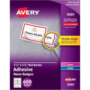 imageAvery Flexible Name Tags Hello My Name is 213quot x 338quot White Assorted Colored Border Removable Adhesive LaserInkjet Printable 120 Total 8722Red Border