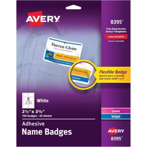 imageAvery Flexible Printable Name Tags 213quot x 338quot Matte White 160 Removable Name Badges 8395213 in X 338 in