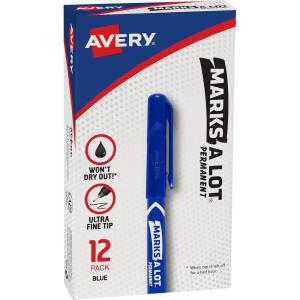 imageAvery MarksALot Permanent Markers Ultra Fine Tip Water and Wear Resistant 3 Black Markers 09230Blue