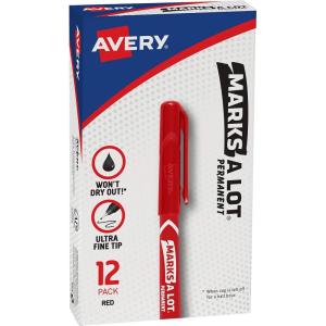 imageAvery MarksALot Permanent Markers Ultra Fine Tip Water and Wear Resistant 3 Black Markers 09230Red