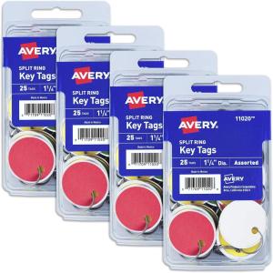 imageAvery Metal Rim Key Tags 125quot Diameter Tag Metal Split Ring Assorted Colors 25 Tags 110204 Packs