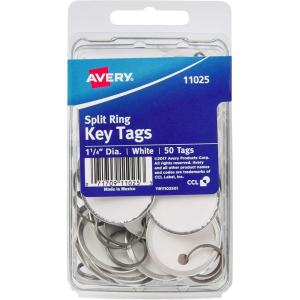 imageAvery Metal Rim Key Tags 125quot Diameter Tag Metal Split Ring White 50 Tags 11025One Size