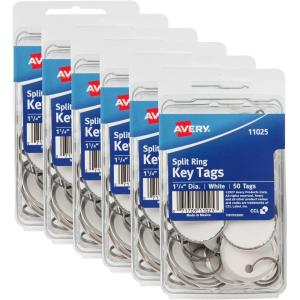 imageAvery Metal Rim Key Tags 125quot Diameter Tag Metal Split Ring White 50 Tags 11025Small