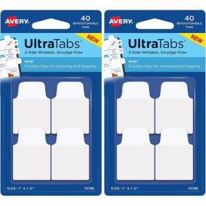 imageAvery Mini Ultra Tabs 1quot x 15quot 2Side Writable White 40 Repositionable Tabs 747881 x 15 Pack of 2