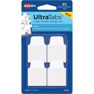 imageAvery Mini Ultra Tabs 1quot x 15quot 2Side Writable White 40 Repositionable Tabs 7478840 Count Pack of 1