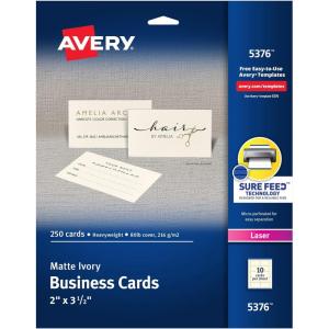imageAvery Printable Business Cards with Sure Feed Technology 2quot x 35quot Ivory 250 Blank Cards for Laser Printers 05376One Size