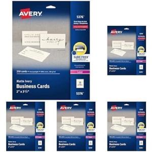 imageAvery Printable Business Cards with Sure Feed Technology 2quot x 35quot Ivory 250 Blank Cards for Laser Printers 05376One Size Pack of 5