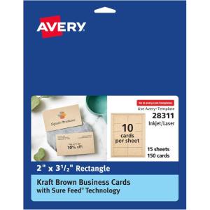 imageAvery Printable Business Cards with Sure Feed Technology 2quot x 35quot White 250 Blank Business Cards Inkjet Printer Paper 08371Kraft Brown