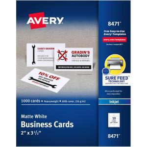 imageAvery Printable Business Cards with Sure Feed Technology 2quot x 35quot White 250 Blank Business Cards Inkjet Printer Paper 08371Matte White