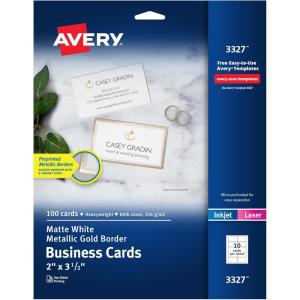 imageAvery Printable Business Cards with Sure Feed Technology 2quot x 35quot White 250 Blank Business Cards Inkjet Printer Paper 08371Metallic Gold Border