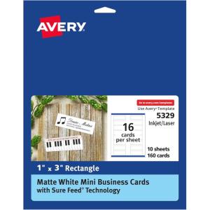imageAvery Printable Business Cards with Sure Feed Technology 2quot x 35quot White 250 Blank Business Cards Inkjet Printer Paper 08371Mini