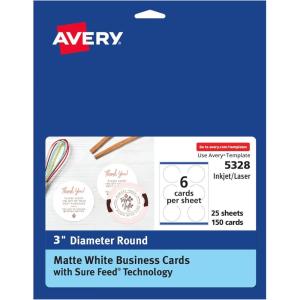 imageAvery Printable Business Cards with Sure Feed Technology 2quot x 35quot White 250 Blank Business Cards Inkjet Printer Paper 08371Round