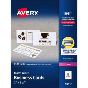 imageAvery Printable Business Cards with Sure Feed Technology 2quot x 35quot White 250 Blank Cards for Laser Printers 053710