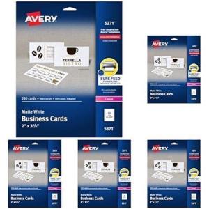 imageAvery Printable Business Cards with Sure Feed Technology 2quot x 35quot White 250 Blank Cards for Laser Printers 053710 Pack of 5
