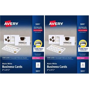 imageAvery Printable Business Cards with Sure Feed Technology 2quot x 35quot White 250 Blank Cards for Laser Printers 05371Pack of 2