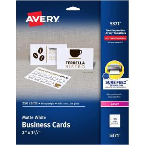 imageAvery Printable Business Cards with Sure Feed Technology 2quot x 35quot White 250 per Pack 5 Packs Total of 1250 Blank Cards for Laser Printers 5371