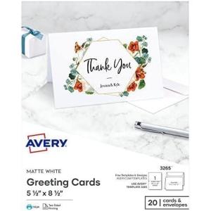 imageAvery Printable Greeting Cards HalfFold 55quot x 85quot Matte White 20 Blank Cards with Envelopes 3265One Size Pack of 6