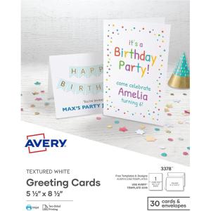 imageAvery Printable Greeting Cards HalfFold 55quot x 85quot Textured White 30 Blank Cards with Envelopes 3378Textured White