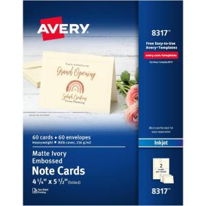 imageAvery Printable Note Cards with Envelopes 425quot x 55quot Ivory with Embossed Border 60 Blank Note Cards for Inkjet Printers 08317Ivory