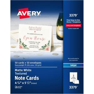 imageAvery Printable Note Cards with Envelopes 425quot x 55quot Textured White 50 Blank Note Cards for Inkjet Printers 033790