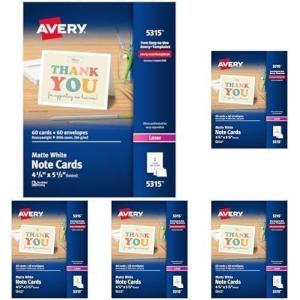imageAvery Printable Note Cards with Envelopes 425quot x 55quot White 60 Blank Note Cards for Laser Printers 05315414 x 512 Inches Pack of 5