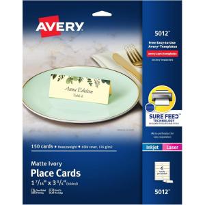 imageAvery Printable Place Cards with Sure Feed Technology 1716quot x 334quot Textured Ivory 150 Blank Tent Cards for Laser or Inkjet Printers 5012Textured Ivory