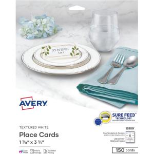 imageAvery Printable Place Cards with Sure Feed Technology 1716quot x 334quot Textured Ivory 150 Blank Tent Cards for Laser or Inkjet Printers 5012Textured White