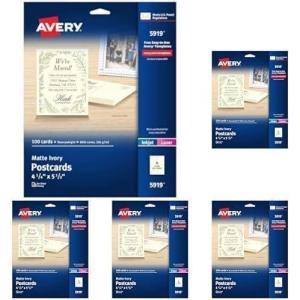 imageAvery Printable Postcards 425quot x 55quot Ivory 100 Blank Postcards for Laser and Inkjet Printers 5919Ivory