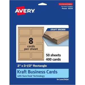imageAvery Printable Rectangle Business Cards Sure Feed Technology 2quot x 312quot Kraft Brown Cardstock PrintToTheEdge LaserInkjet Printable 80 Total400 cards