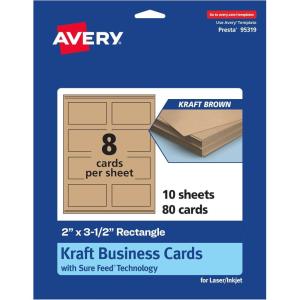 imageAvery Printable Rectangle Business Cards Sure Feed Technology 2quot x 312quot Kraft Brown Cardstock PrintToTheEdge LaserInkjet Printable 80 Total80 cards