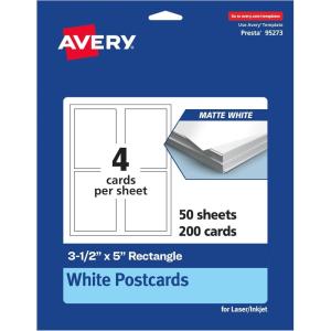 imageAvery Printable Rectangle Cards 35quot x 5quot Matte White Cardstock PrinttotheEdge LaserInkjet Cards 200 Total200 cards