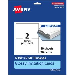 imageAvery Printable Rectangle Cards 55quot x 85quot Matte White Cardstock LaserInkjet Cards 100 TotalGlossy White