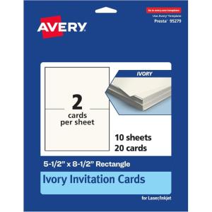 imageAvery Printable Rectangle Cards 55quot x 85quot Matte White Cardstock LaserInkjet Cards 100 TotalIvory