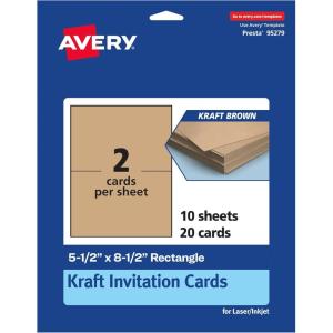 imageAvery Printable Rectangle Cards 55quot x 85quot Matte White Cardstock LaserInkjet Cards 100 TotalKraft Brown