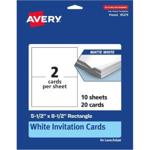 imageAvery Printable Rectangle Cards 55quot x 85quot Matte White Cardstock LaserInkjet Cards 100 TotalMate White