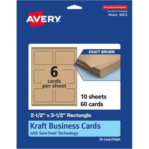 imageAvery Printable Rectangle Cards Sure Feed Technology 25quot x 35quot Matte White Cardstock PrinttotheEdge LaserInkjet Cards 300 TotalKraft Brown
