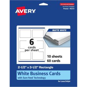 imageAvery Printable Rectangle Cards Sure Feed Technology 25quot x 35quot Matte White Cardstock PrinttotheEdge LaserInkjet Cards 300 TotalMate White