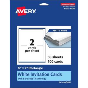 imageAvery Printable Rectangle Cards Sure Feed Technology 5quot x 7quot Matte White Cardstock LaserInkjet Printable 100 Total Great for Invitations and Thank You Messages100 cards