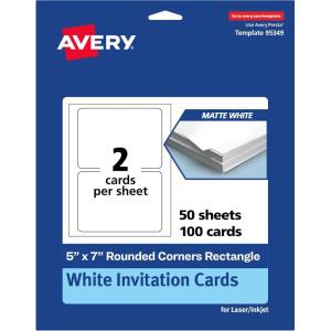 imageAvery Printable Rectangle Cards with Rounded Corners 5quot x 7quot Matte White Cardstock Laser ampamp Inkjet Printable 100 Total Great for Invitations Thank You Messages and More