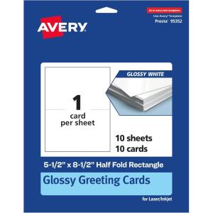 imageAvery Printable Rectangle Half Fold Greeting Cards 55quot x 85quot Glossy White Cardstock LaserInkjet 50 Total Great for Thank You Cards Event Invitations and More10 cards