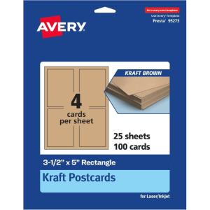 imageAvery Printable Rectangle Postcards 35quot x 5quot Kraft Brown Cardstock PrintToTheEdge LaserInkjet Cards 200 Total100 cards