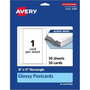 imageAvery Printable Rectangle Postcards 6quot x 11quot Glossy White Cardstock LaserInkjet Cards 25 Total50 cards
