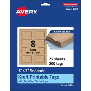 imageAvery Printable Rectangle Printable Tags Sure Feed Technology 2quot x 3quot Kraft Brown Cardstock PrinttotheEdge LaserInkjet Tags 200 Total200 tags
