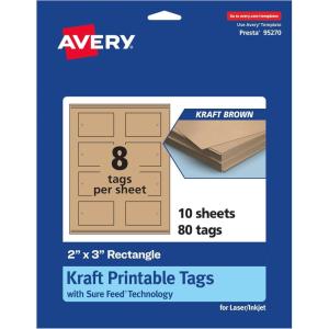 imageAvery Printable Rectangle Printable Tags Sure Feed Technology 2quot x 3quot Kraft Brown Cardstock PrinttotheEdge LaserInkjet Tags 200 Total80 tags