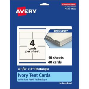 imageAvery Printable Rectangle Tent Cards with Sure Feed Technology 216quot x 4quot Matte Ivory Cardstock PrinttotheEdge LaserInkjet 200 Total Great for Table Talkers Promotional Signs and More40 cards